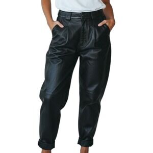 VTG CHARLES KLEIN Black Leather Pants Women's Sz‎ 6 High Waist Tapered Retro 90s